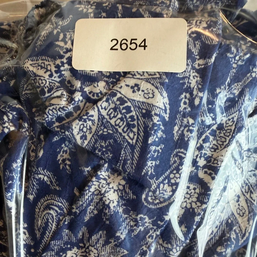 Ann Taylor Dress Womens Medium Blue Paisley Ruffle Sleeve Tiered Cotton Blend - Picture 5 of 7